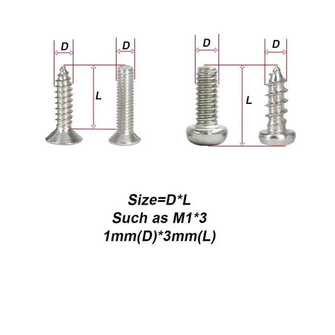 100Pcs M2 304 Stainless Steel Spectacle Screw Kit Metric Threaded Eyeglasses And Watch Fixing Bolts Silvery Metal Screws For DIY Repairs Go To Home Office Furniture And Hobby Projects Durable And Versatile. M1 x 3 size diagram showing screw diameter and length