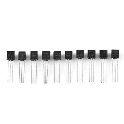 Bulk General Purpose Transistors Kit 200 Pieces Ten Value Silicon Transistors Assortment Including BC337 BC327 2N2222 visible transistors