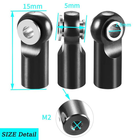 10 Pcs M2 Tie Rod End Ball Joint Link Ball Head Holder For RC Cars And Trucks Upgrade Part Black CNC Machined Metal Durable Easy Install For Hobbyists And RC Enthusiasts, 15mm size detail