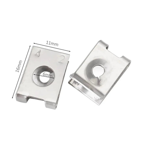 Heavy Duty Stainless Steel Self Tapping Screws With U Clips Retaining Fastener Kit; two 16mm U-clips with measurements