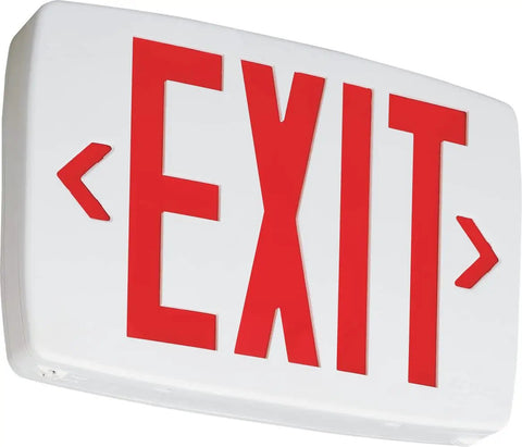 Led Emergency Exit Sign With Double Sided Capability Thermoplastic White Housing Red Letters NiCad Battery Backup
