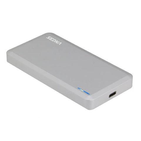Dual M2 NGFF Raid Enclosure For Sata Iii Drives Featuring Usb Three Point One Type C Port And Ten Gbps Lightning Fast Transfer Speeds With Seamless Plug And Play Setup Inside Compact Metal Frame For Hotswapping Favorites Zero Hassle Guaranteed, silver aluminum chassis.