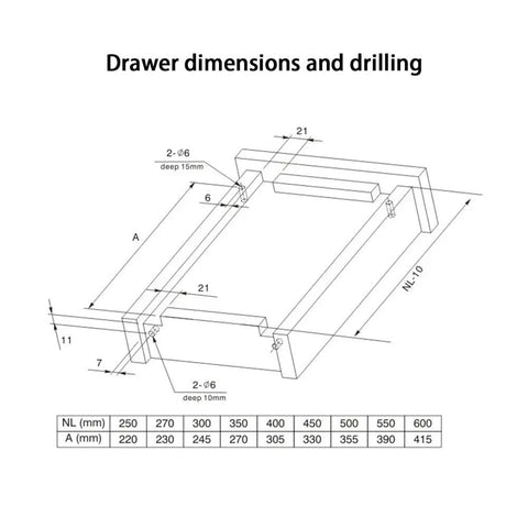 Diagram of Push To Open Soft Close Drawer Slides With Slick Hidden Mounting And No Handle 25 Kg Load Capacity 250 To 500 MM Length