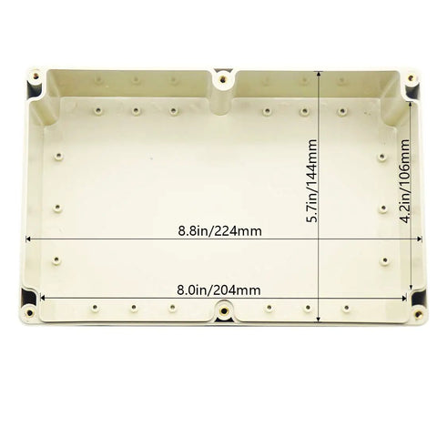 Rugged Abs Plastic Junction Box Boasting Ip65 Waterproof Seals And Dustproof Design showcasing interior measurements 224x144mm.