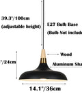 Wood Metal Colorful Pendant Light, Simple Farmhouse Lighting, Indoor Rustic Fixture, 14.1" aluminum shade, 39.3" adjustable height.