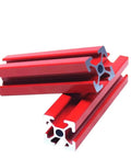 Built Tough 2020 Aluminum T Slot Extrusion Profile Durable Red Framing Bar Ready To Flex Your Next Cnc Or 3D Printer Build Premium Diy Hardware For Flawless Custom Projects, showing a close-up of red aluminum T slot rails.