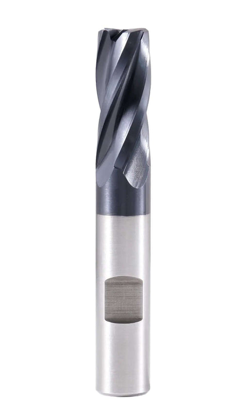 End mill, Accusize, 1/2 in dia, M42 cobalt, TiAlN finish, LOC 1-1/4 in, OAL 3-1/4 in, center-cutting.