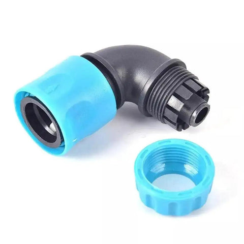 One Half Inch Garden Water Connector Quick Connect Fittings Set For Hoses And Irrigation Elbow Joints Durable Pipe Adapters For Faucets And Hoses No Fuss Easy Snap On Fits One Half Inch And Three Quarter Inch 3 Pack, blue and black plastic elbow fitting