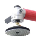 Close-up of Hardcore Slick 5 Inch Pneumatic Angle Grinder With Adjustable Speed Control showing grinding pad for precision polishing.
