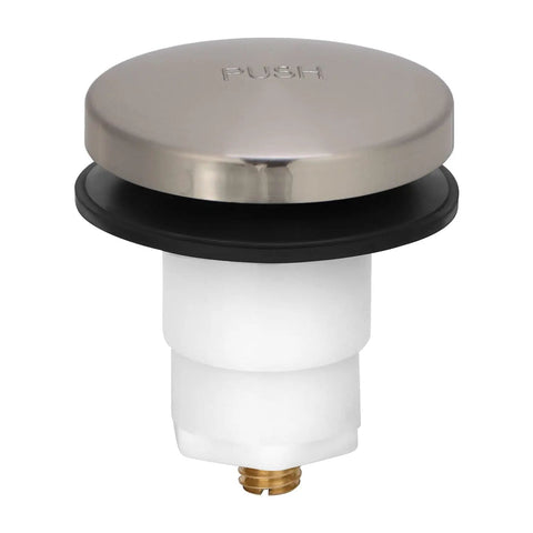 Heavy Duty Foot Operated Tub Stopper With Brushed Nickel Cap And Tight Sealing Rubber Gasket for easy push control.