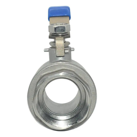 Front view of 1-1/4 Inch 316 Stainless Steel Full Port Ball Valve With Vinyl Handle For Easy Turn Low Torque Operation Female Connection PTFE Seals For Maximum Corrosion Resistance WOG 1000 Rating Temperature Range -60F To 450F