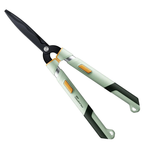 Extendable Hedge Shears With No Ladder Needed 27 To 35 Inch Reach Wavy Stainless Steel Blades Teflon Coated For Smooth Cuts