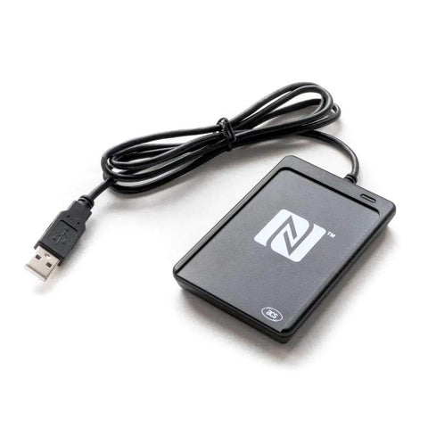 USB NFC Go To Reader And Writer For Windows Mac Linux with PC linked peer to peer and card emulation, NFC Forum certified, black.