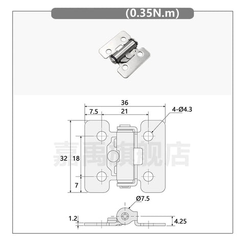 Diagram of Stainless Steel Torque Pivot Hinge With Friction Damping And Free Stop, Positioning Hinge for Cabinets HFK01-32