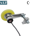 300mm Roller Wheel Encoder With 200PPR Push Pull Output, Steel Mount Bracket For Lift Rail, Length Metering Sensor, 5 To 26V Power, Proportional Pulse Output For Accurate Length Or Distance Measurement on yellow wheel