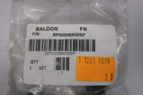 Set of 2 DC motor brushes BP5000BK08SP D664384 replacement pack label in plastic packaging for industrial use.