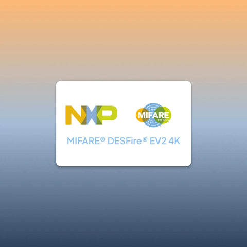 MIFARE DESFire EV2 4K card with NXP logo on a gradient background, compatible with FIDO2 NFC Security Key For 2FA And Passwordless Login