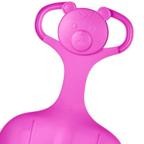 Family Snow Sled For One Person Flexible Cold Resistant PP Toboggan with bear handle in rose red