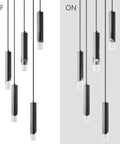 Cool Modern Dimmable LED Pendant Light Fixture In Black, 5 Light Mini Pendant Set, Off and On Mode Display