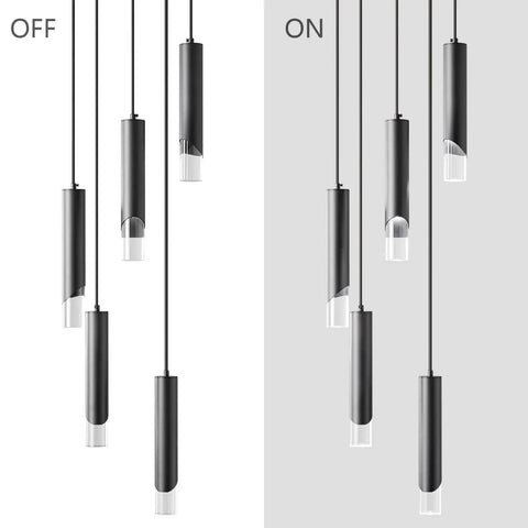 Cool Modern Dimmable LED Pendant Light Fixture In Black, 5 Light Mini Pendant Set, Off and On Mode Display