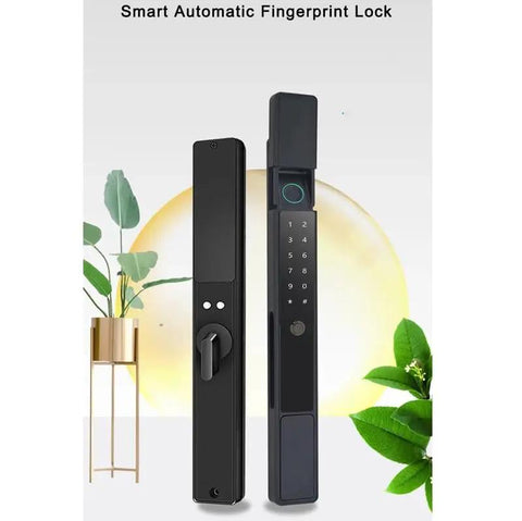 Waterproof Smart Fingerprint Password Biometric Auto Lock for Outdoor Push Pull Sliding Doors Mortise, black finish, app control.