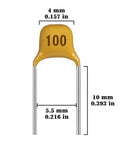 Monolithic Ceramic Capacitor Kit With 24 Values For Electronics Prototyping And Experiments, 50V Rating, side view dimensions