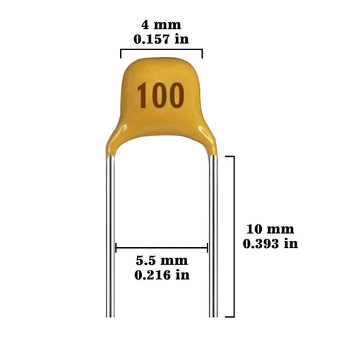 Monolithic Ceramic Capacitor Kit With 24 Values For Electronics Prototyping And Experiments, 50V Rating, side view dimensions