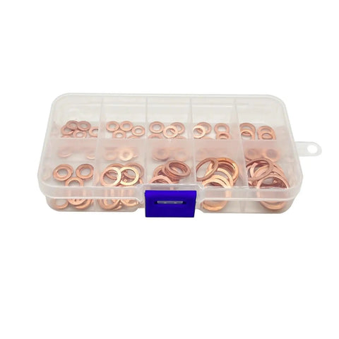 Top Flat Copper Washers 100 Pcs Assortment Kit Heat Resistant Sealing Gaskets For Automotive Sump Plugs Sizes M4 M5 M6 M8 M10 M12 M14 Universal Fit Metal Sealant For Garage Mechs Fix Leaks And Keep Engine Safe With Solid Hold As The Real Deal. Assorted copper washers in storage case