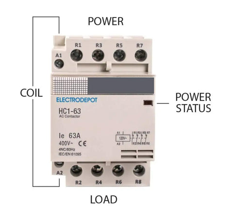 60 Amp 4 Pole Normally Closed IEC Heavy Duty Contactor With Silent Operation And DIN Rail Mounting Base