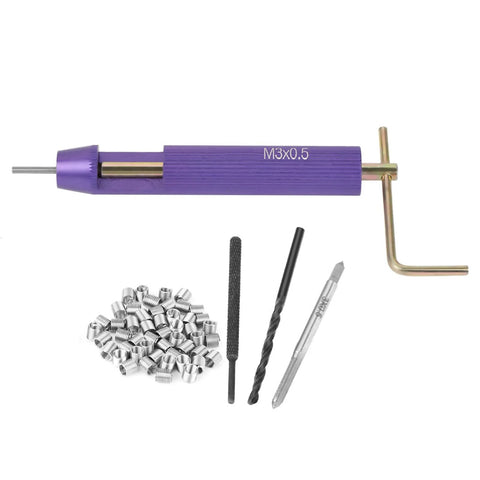 M3 Stainless Steel Threaded Insert Kit For Aluminum Parts Repair Pack Of 50 with installation tools visible