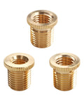 Three Pack Universal Shift Knob Thread Adapters For Brass Gear Stick, M8x1.25, M10x1.25, M10x1.5 showing brass adapters.