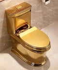 Show Stopping Gold One Piece Toilet Featuring Silently Smooth Dual Flush Siphon And Insane 360 Degree Spiral Vortex Wash For Beast Mode Cleaning In Modern Home Bathrooms.