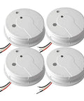 AC Hardwired Interconnect Smoke Detector Four Pack delivering photoelectric sensor battery backup, showing four smoke detectors with wiring.