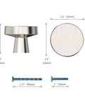Brushed Satin Nickel Cabinet Knobs Six Pack Zinc Alloy Drawer Pulls dimensions 1 inch height 1.2 inches diameter with screws