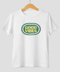 White tee with 'Good Vibes' print on hanger, demonstrates Heat Transfer Paper For Light Tees 20 Sheets 8.5x11 Printable HTV Iron On For Inkjet Printers Easy Weeding Bright Colors No Layering Needed Works With Joy Xtra Explore Maker.