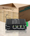 Bulk 40 Pack Factory Price Industrial Gigabit PoE Switch With 3 Ports, Fiber SFP Slot next to product packaging