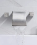 Wall Mount Waterfall Tub Faucet Three-Hole Brushed Nickel, Solid Brass Bath Filler With Ultra High Flow in use