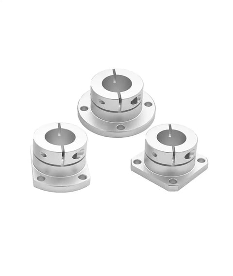 Rock Solid Flanged Shaft Support With Compact Square Mount For Linear Motion Systems, three sizes of hardened steel couplings.