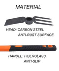 Dual Head Garden Rake Hoe With Heavy Duty Forged Adze And Ergonomic Non Slip Handle For Loosening Soil Gardening Projects Camping And Outdoor Use 39mm 15 Inch showing carbon steel head and fiberglass handle