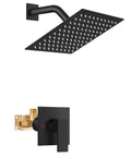 Airuida matte black 8-inch square rain shower head with wall arm and single-handle faucet trim kit