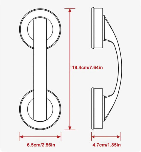 Dimensions of JanTeelGO Portable Suction Grab Bar With Strong Hold, 19.4cm long, 6.5cm wide, designed for easy grip.
