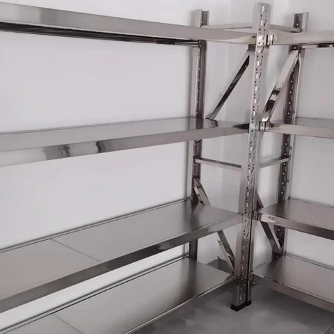 Ultra Durable 4 Shelf Garage Organizer Rack With 304 Stainless Steel Build For Tools, Power Cords And Storage Bins, side view