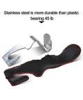Universal Back Seat Headrest Hooks for Purses Bags Groceries Cloth shown in microfiber leather and stainless steel