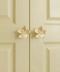 Brushed Gold Flower Cabinet Knobs Set Of 8 With 19mm 25mm And 38mm Screws 2.4 Inch Dope Gold Hardware for Cabinets, installed on doors