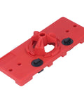 Top Grade 35mm Hinge Hole Saw Jig Kit For Woodworking Pros With Locator Bit And Precise Boring Tool Set, red base with locator.
