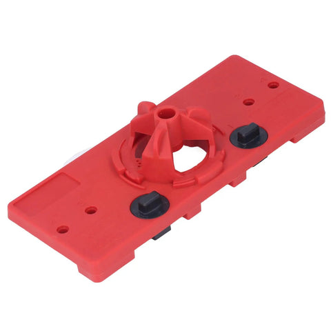 Top Grade 35mm Hinge Hole Saw Jig Kit For Woodworking Pros With Locator Bit And Precise Boring Tool Set, red base with locator.