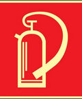 Top Shelf Fire Extinguisher Safety Sign With Easy Peel And Stick Backing Red White Reflective Foil Panel Long Lasting Afterglow Luminous Markers For Workplace Or Home Emergency Prep No Hassle Install, red background with yellow extinguisher graphic.