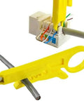 Three Pack Handy Network Wire Stripper Punch Down Cutter For RJ45 Cat5 Cat5e Cat6 Data Cables And Telephone Cables UTP Cable Easy To Use Do It All Tool For Stripping And Punchdown in use stripping cable jacket and punchdown connection