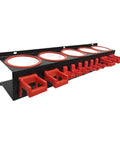 Heavy Duty Galvanized Spray Bottle Wall Mount Rack With Triple Hanging Hooks For Garage Car Wash Cleanup And Shop Storage To Keep Your Gear Sorted And Your Setup On Point with red pegs for organization.