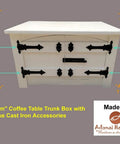 Antique Cast Iron Strap T Hinge 7.9 Inch Two Pack Matte Black on white coffee table trunk box with locks and handles.